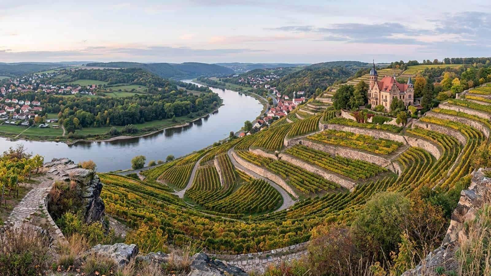 KI-generiertes Foto der Weinberge in der Region Sachsen